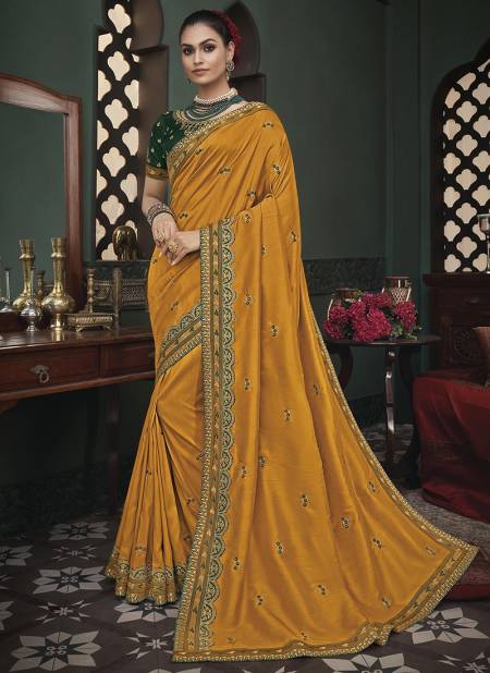 Yellow Colour BK Vanya 3100 Fancy Latest Designer Festive Wear Heavy Satin Saree Collection 3113